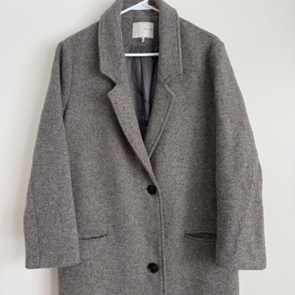 OAK + FORT Wool Blend Oversized Trench Coat - Grey Herringbone - Picture 2 of 9